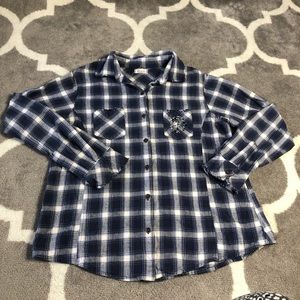 Olsenboye Shirt Womens XL Spellout Plaid Raw Edge Button Down Plaid Checkered